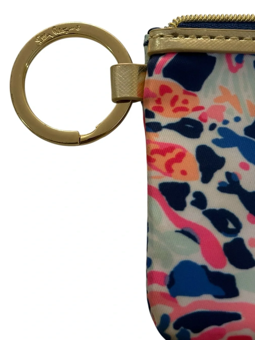 Lilly Pulitzer “Seaing Things” Navy Floral Card Zipper Wallet Keyring Gold Trim
